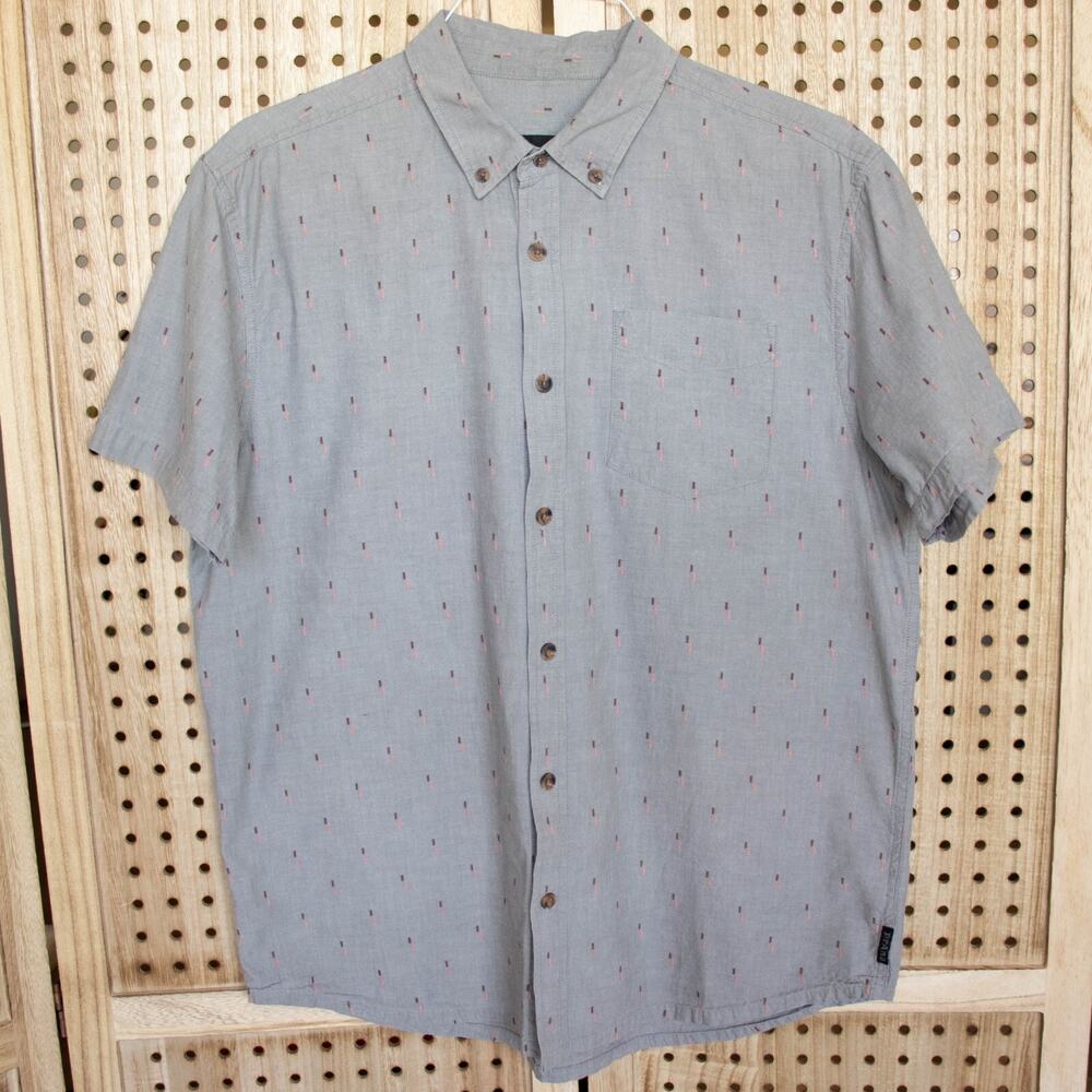 Prana BRODERICK Grey Button Up Shirt Organic Cotton Mens SIZE L